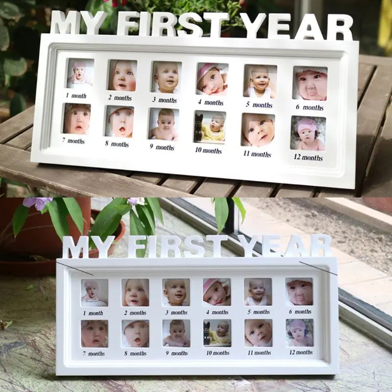 DIY 0-12 Month Baby "MY FIRST YEAR" Hand Foot Ink Pad Print Photo Frame Souvenirs Commemorate Kids Growing Memory Gift Set