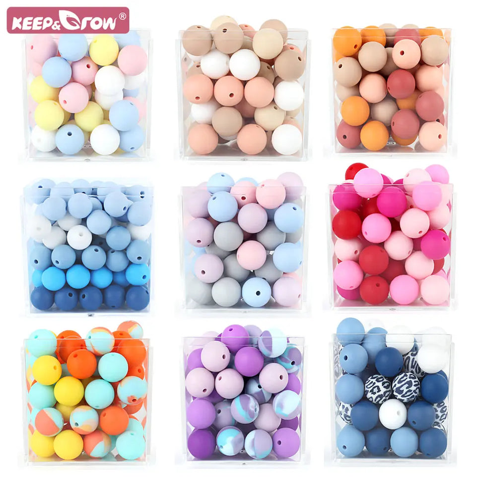 20pcs 12mm Round Baby Silicone Beads Teether Food Grade DIY Paicifer Chain Clip Chew Teething Toy Print Slicone Beads Ball Pearl