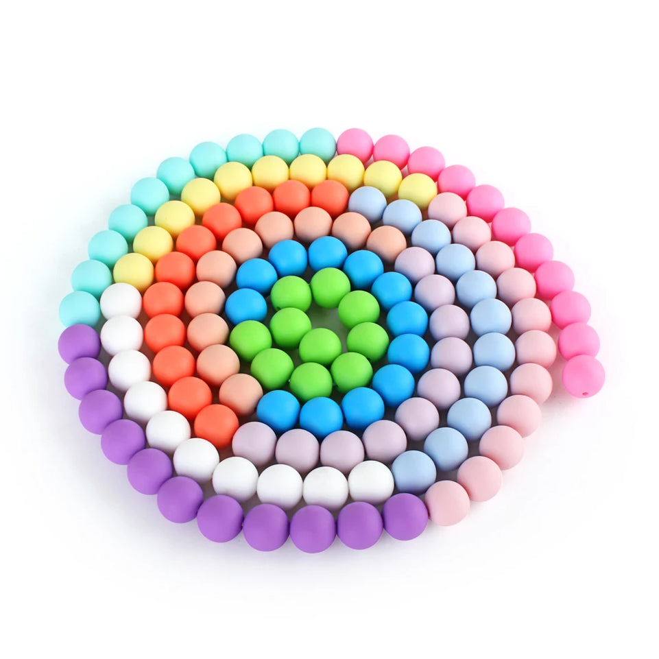 20pcs 12mm Round Baby Silicone Beads Teether Food Grade DIY Paicifer Chain Clip Chew Teething Toy Print Slicone Beads Ball Pearl