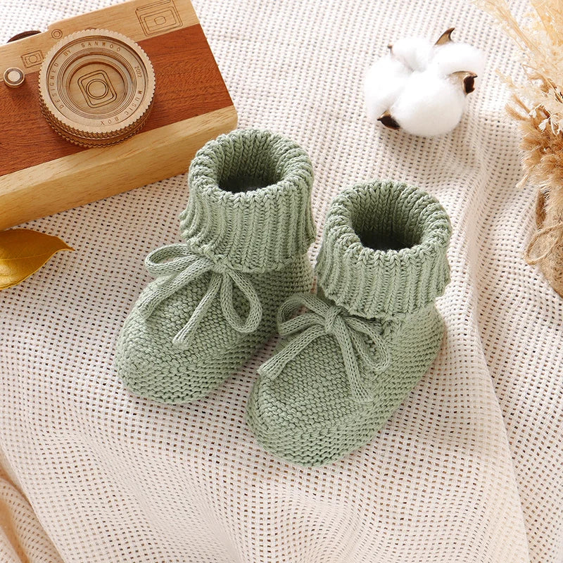 Infant Baby Shoes Cotton Knitted Newborn Girl Boy Boots Fashion Solid Warm Toddler Kid Slip-On Bed Shoes Handmade 0-18M Footwear