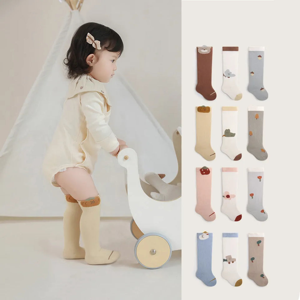 3 Pairs/set Toddler Long Socks New Autumn Newborn Baby Kids Soft Prewalker Stockings Cotton Girl Infant Boy Cute Boneless Socks