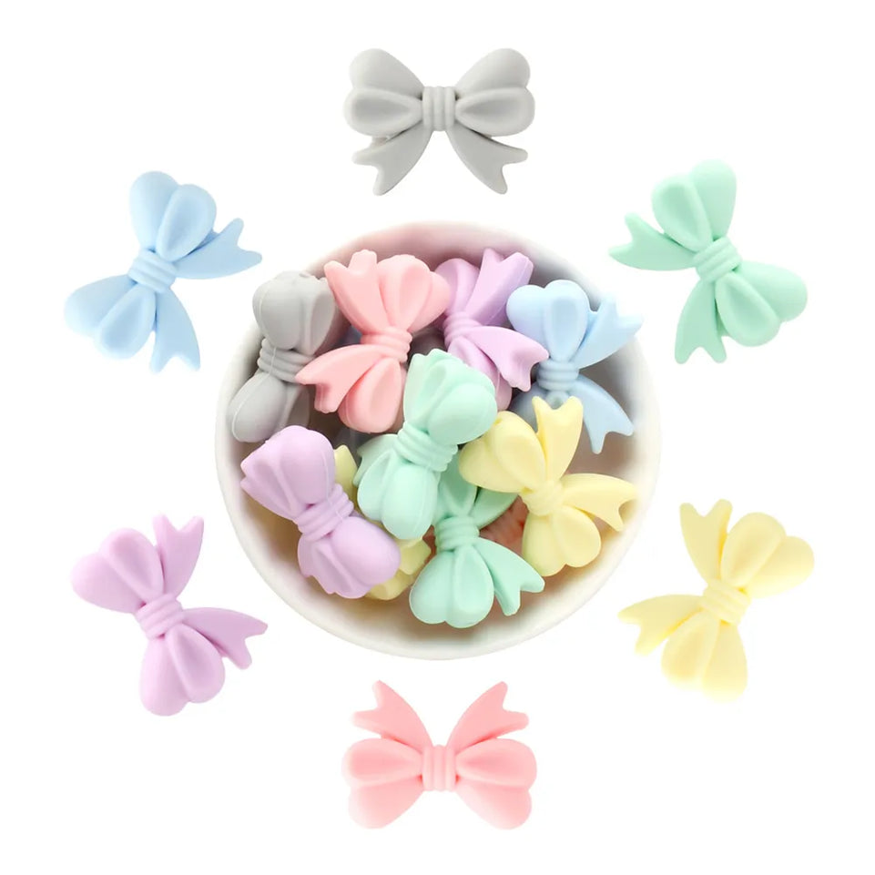 10pcs Baby Silicone Beads Heart Bow Crown Shape Teether BPA Free Food Grade Pacifier Chain Clip Necklace DIY Teething Accessory